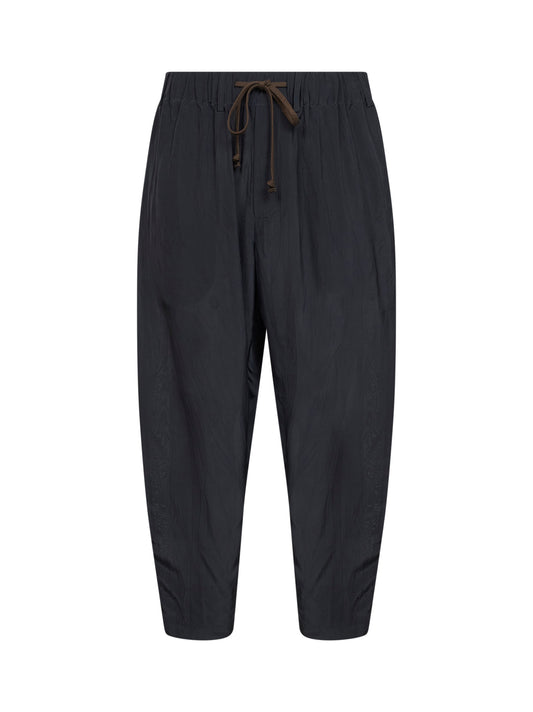 Navy blue viscose pajama-style trousers