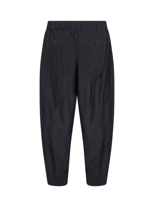 Navy blue viscose pajama-style trousers