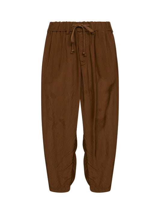 Mustard viscose pajama-style trousers<BR/>