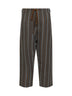 Brown and blue striped linen and viscose straight trousers
