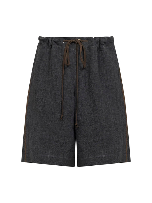 Dark grey linen and cotton Panther Bermuda shorts