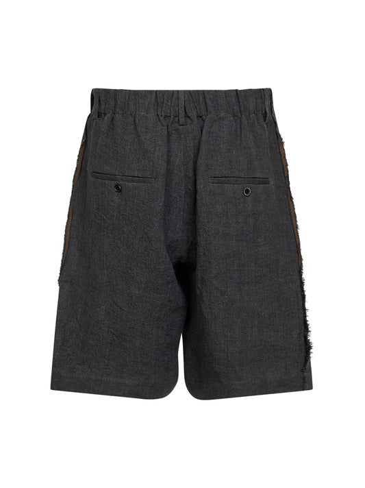 Dark grey linen and cotton Panther Bermuda shorts