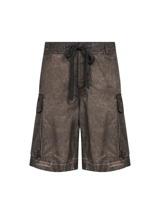 Grey brown washed jersey Bermuda shorts