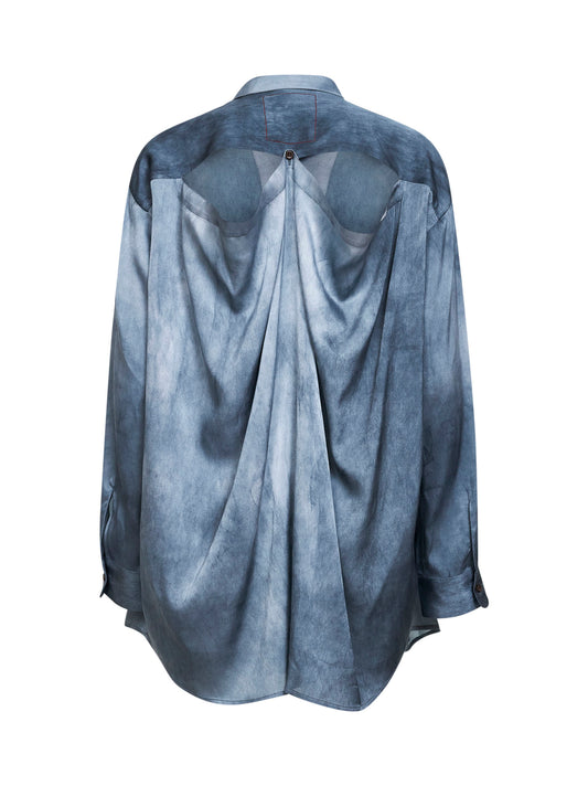 Camicia Teays in seta stretch effetto sfumato blu acciaio