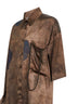 Camicia asimmetrica Thetis in seta stretch stampata marrone