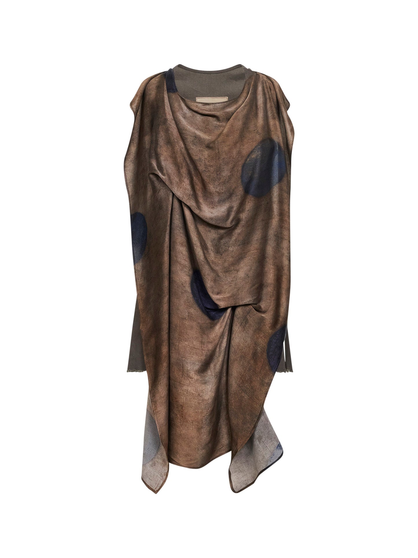 Top asimmetrico Taylor in misto lino stretch marrone con pannello stampato