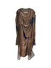 Top asimmetrico Taylor in misto lino stretch marrone con pannello stampato