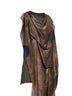 Top asimmetrico Taylor in misto lino stretch marrone con pannello stampato