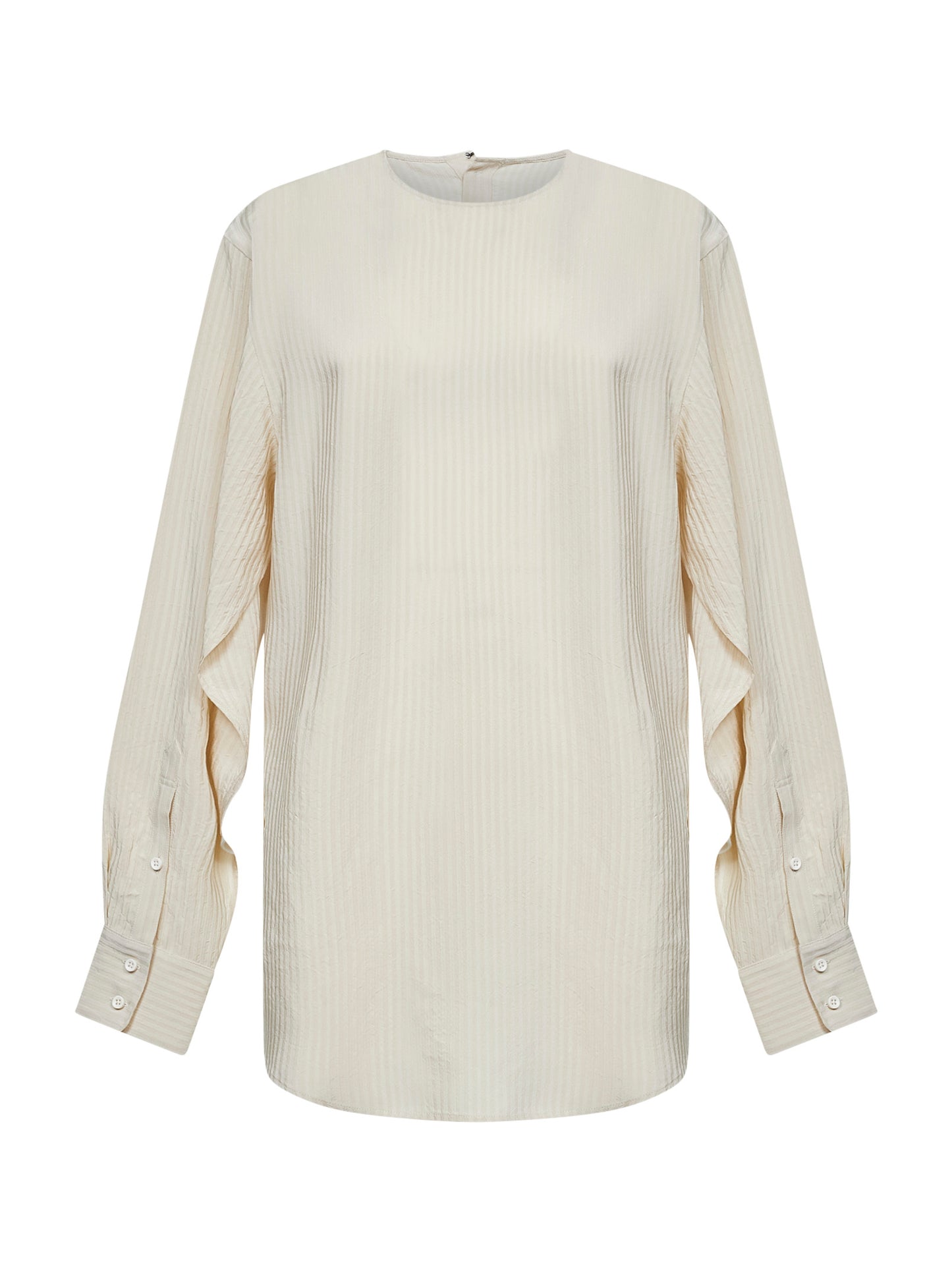 Camicia asimmetrica Tyler in viscosa jacquard a righe bianco sporco<BR/>