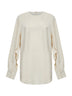 Camicia asimmetrica Tyler in viscosa jacquard a righe bianco sporco<BR/>