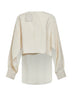 Camicia asimmetrica Tyler in viscosa jacquard a righe bianco sporco<BR/>