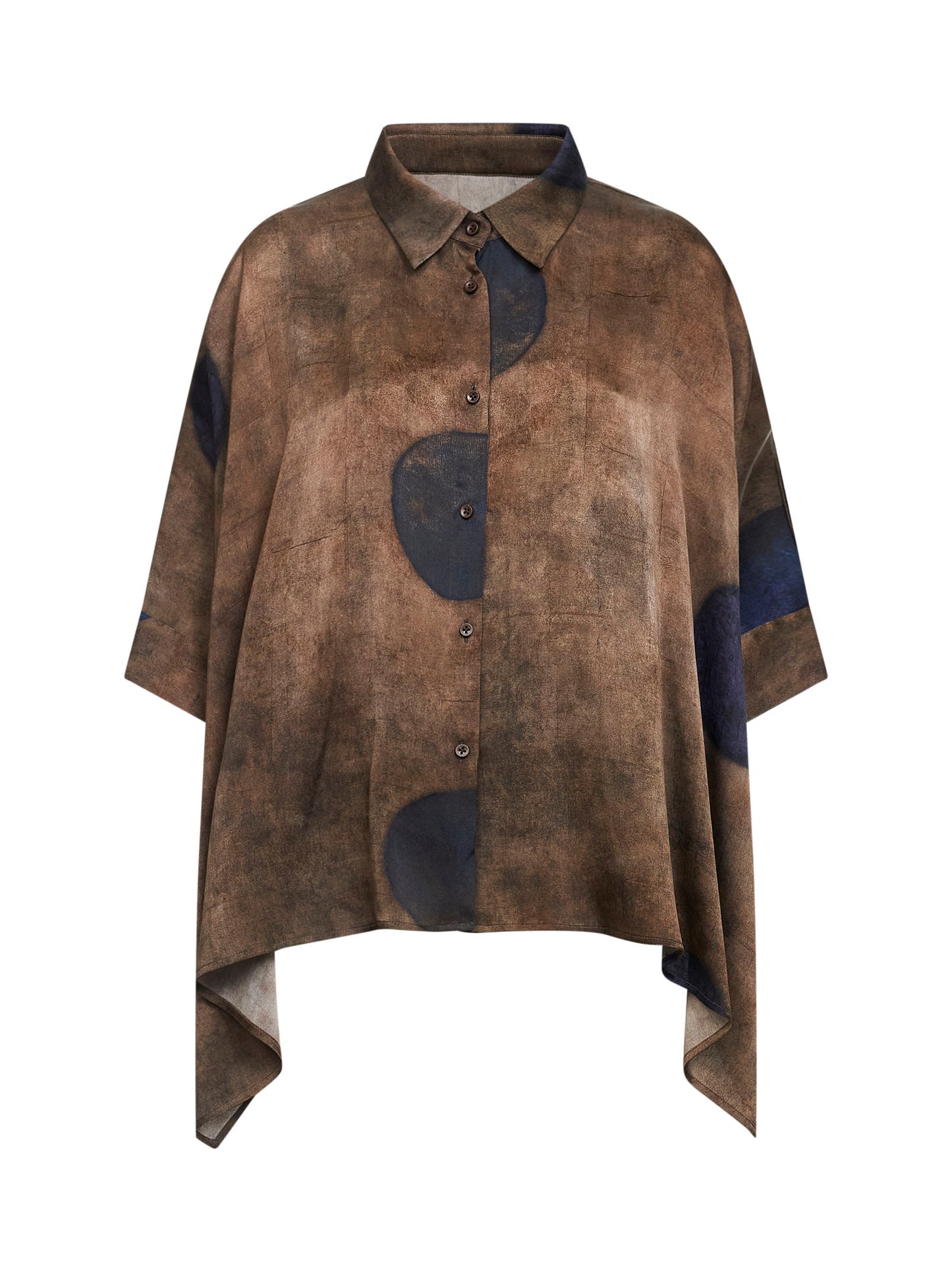 Brown printed stretch silk Toto asymmetric shirt