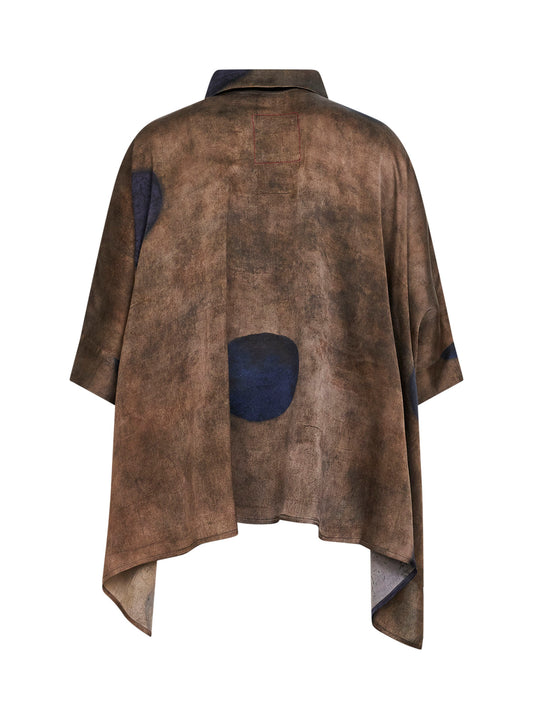 Camicia asimmetrica Toto in seta stretch stampata marrone