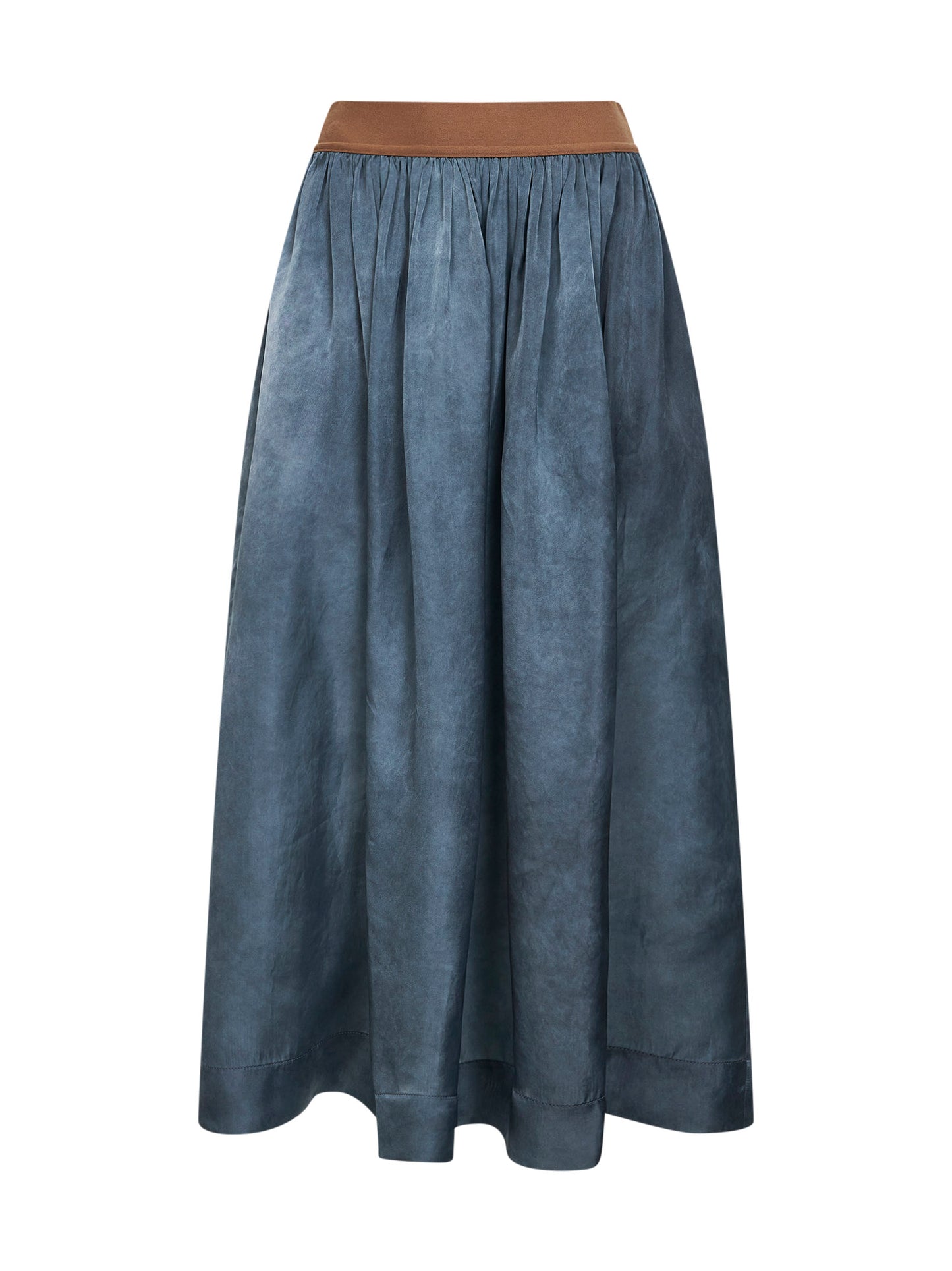 Gonna midi Gillian in cupro effetto lavato blu acciaio