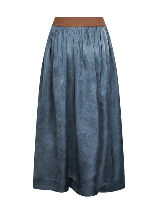 Gonna midi Gillian in cupro effetto lavato blu acciaio