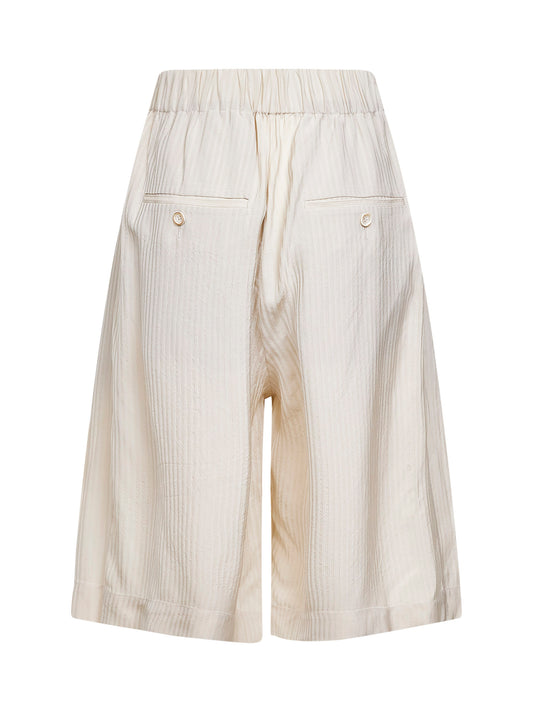 Bermuda Poela in viscosa jacquard a righe bianco sporco