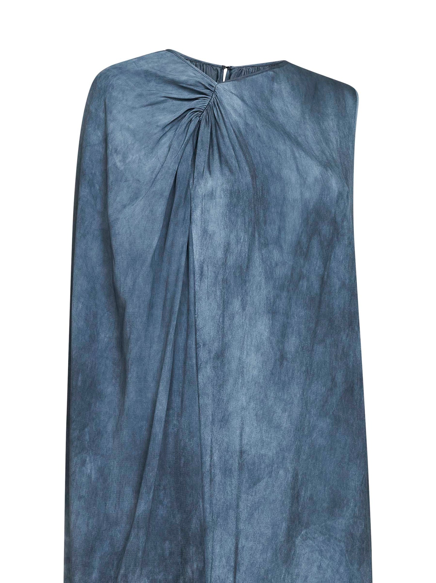Abito lungo asimmetrico Auro in seta stretch blu acciaio