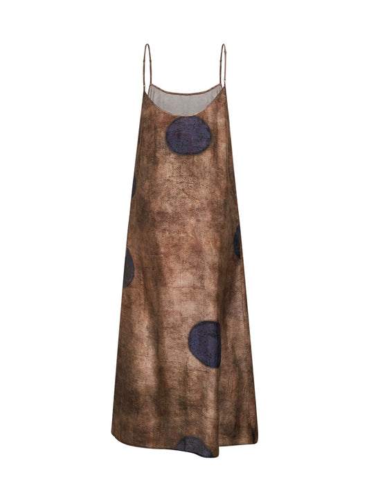 Brown printed viscose and cupro Anaya midi dress