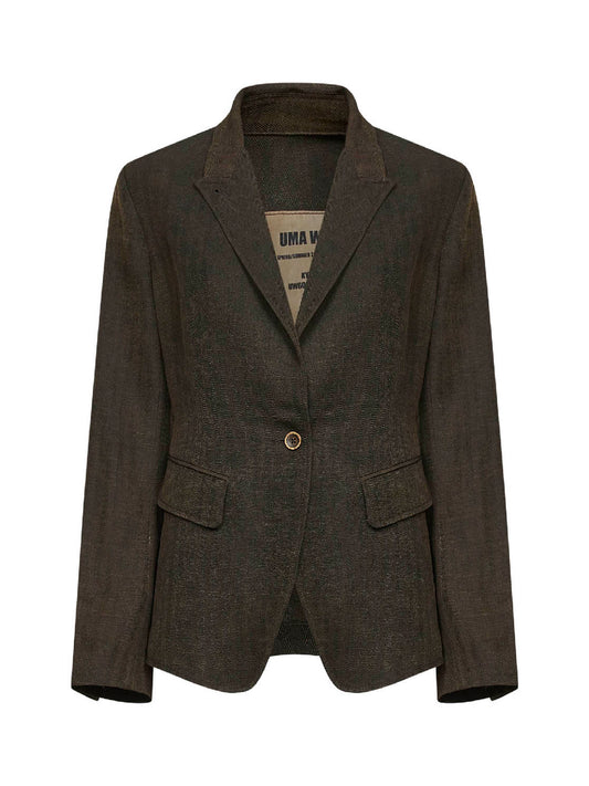 Giacca Kylie in misto lino e viscosa chevron marrone scuro