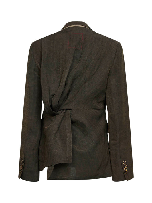 Giacca Kylie in misto lino e viscosa chevron marrone scuro