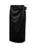 Black Solid Crepe Satin midi skirt with bow
