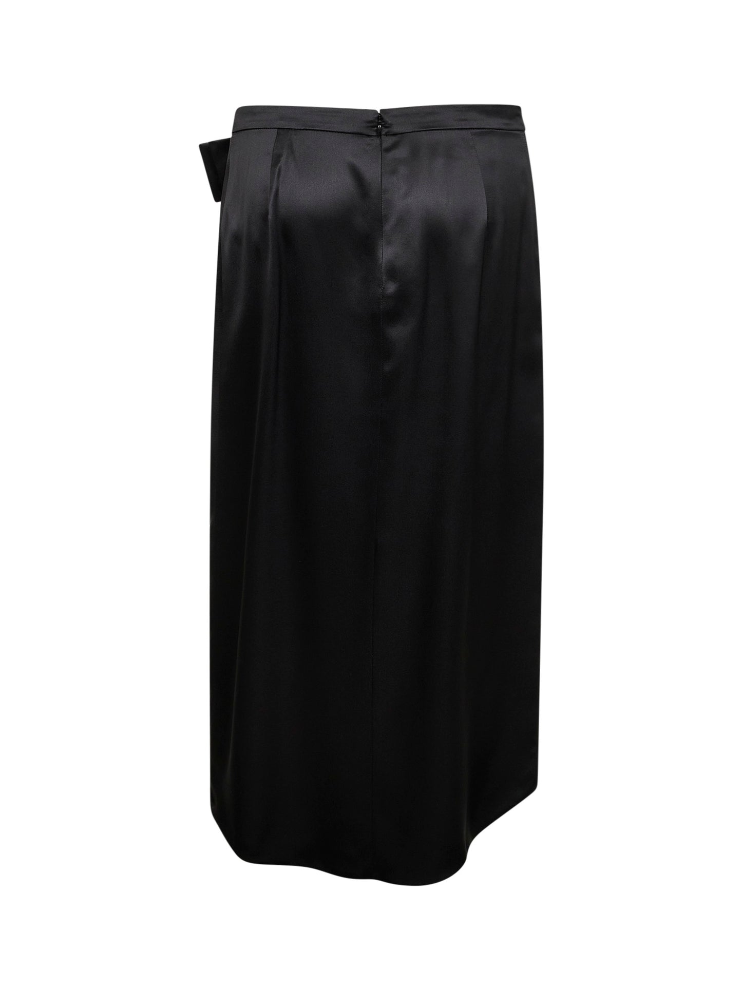 Black Solid Crepe Satin midi skirt with bow
