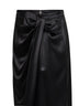 Black Solid Crepe Satin midi skirt with bow