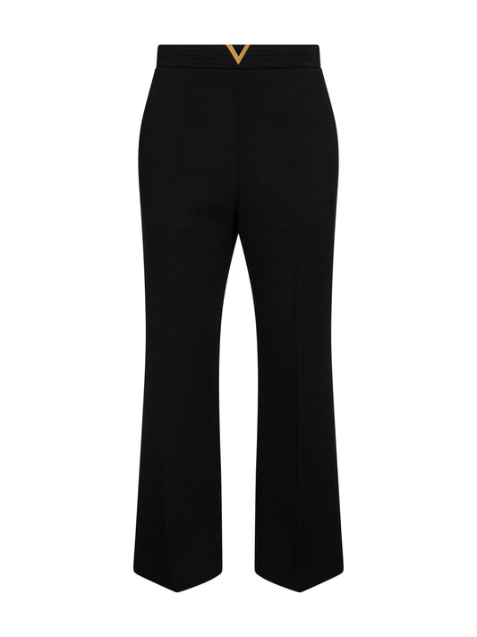Black Wool Crepe flared trousers
