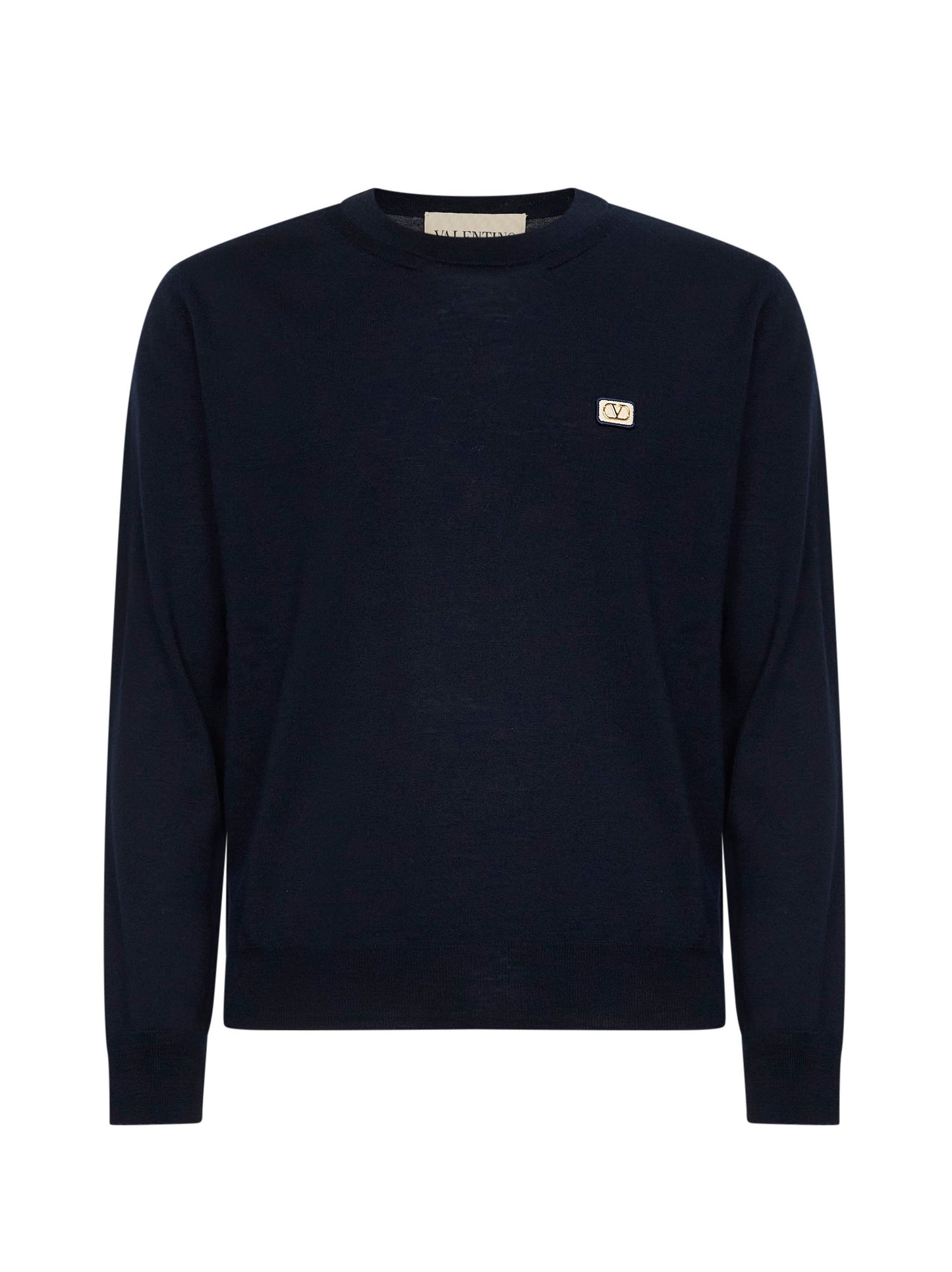 Maglia Valentino in lana blu navy con Vlogo patch