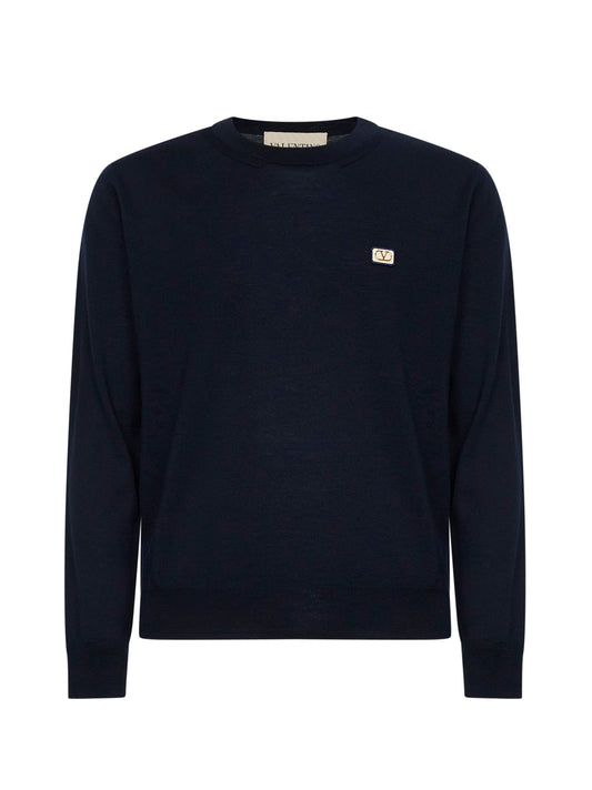 Navy blue wool Valentino sweater with Vlogo patch