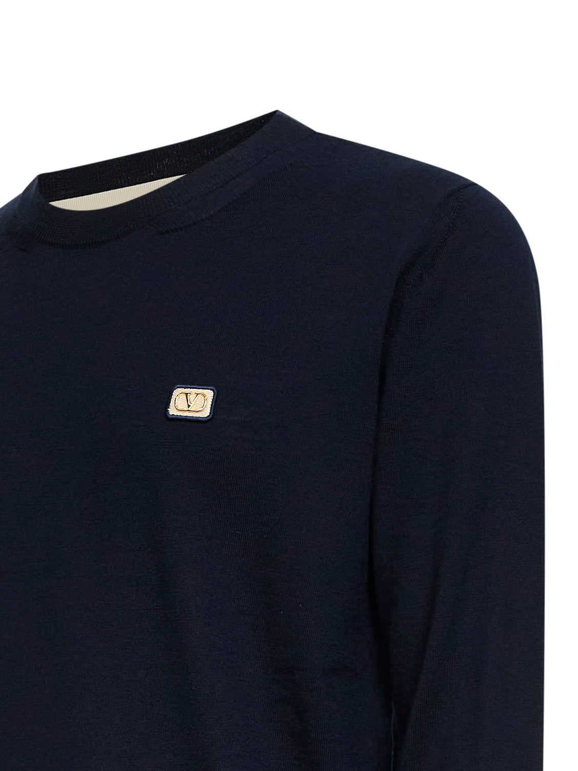 Maglia Valentino in lana blu navy con Vlogo patch