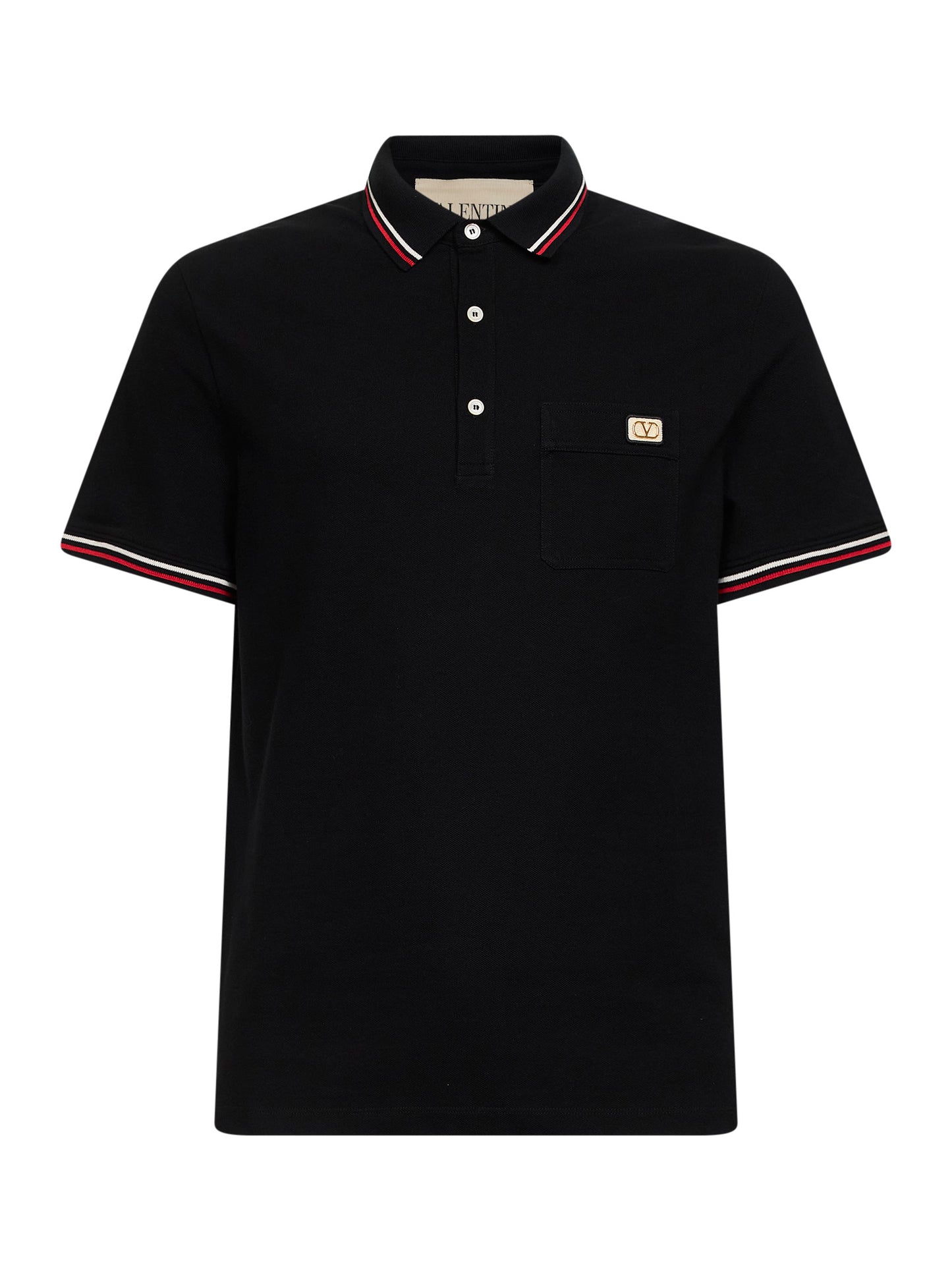 Polo in piquet di cotone nero con Vlogo patch