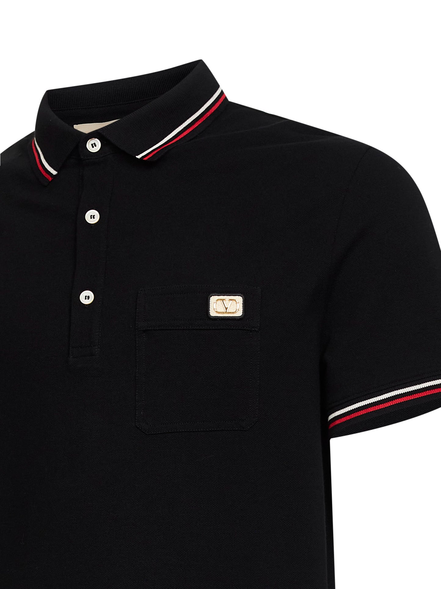 Polo in piquet di cotone nero con Vlogo patch