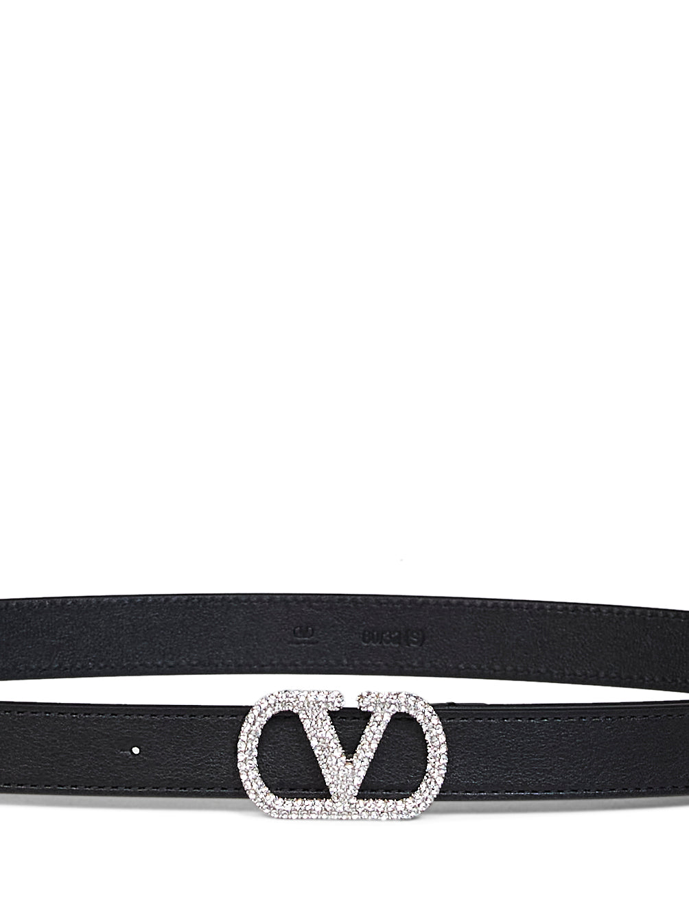 Cintura VLogo Signature con cristalli in vitello lucido nero