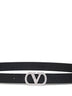 Cintura VLogo Signature con cristalli in vitello lucido nero