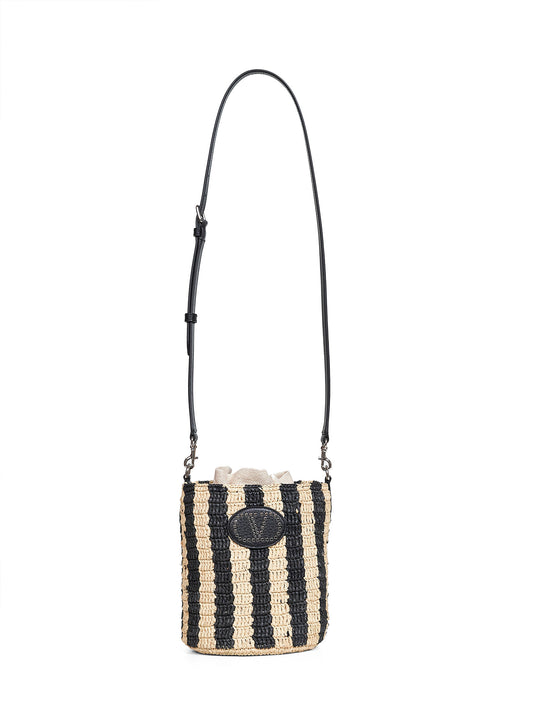 Borsa piccola a secchiello Valentino Garavani naturale e nero