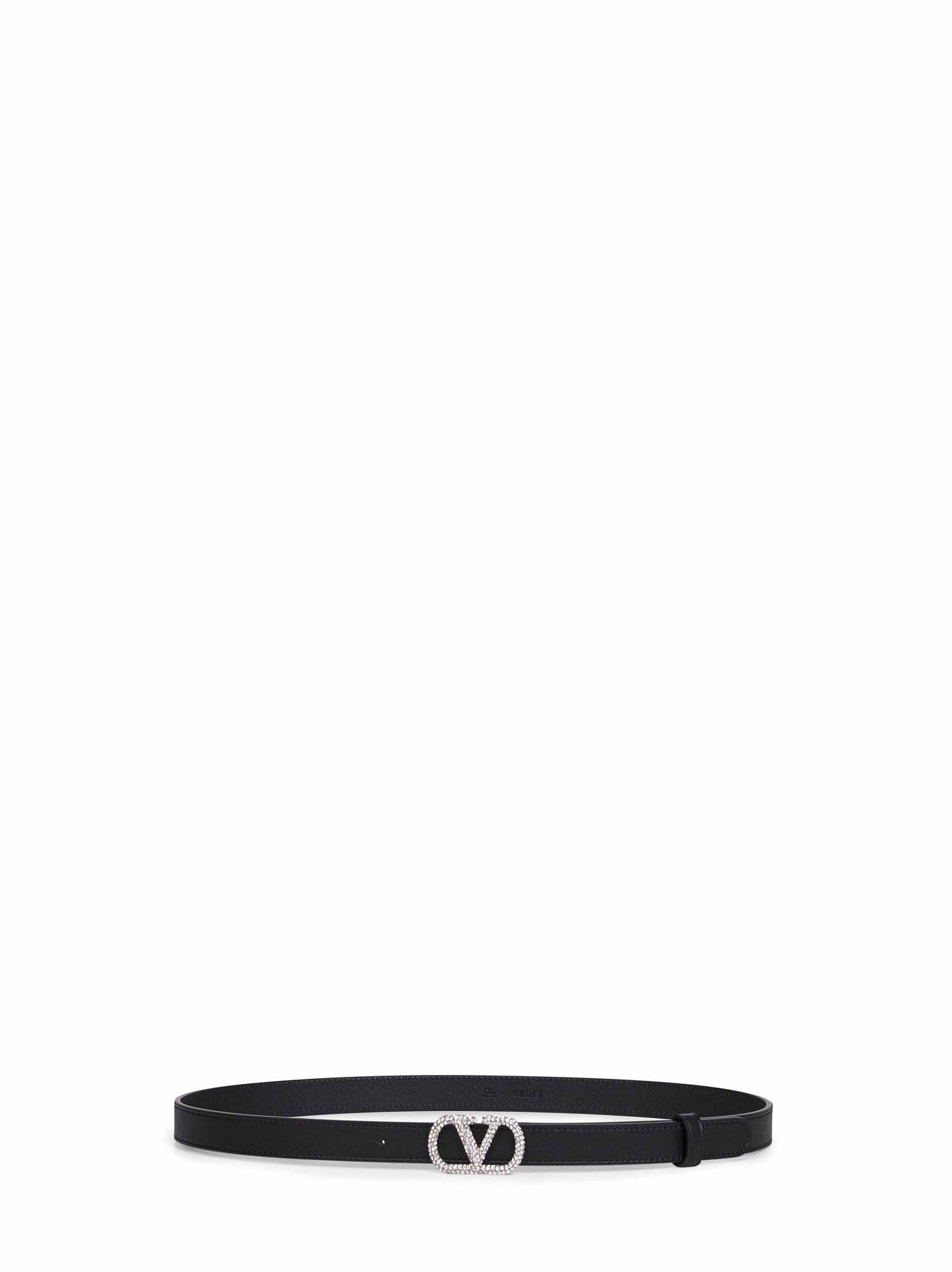 Black leather crystal-embellished VLogo Signature belt