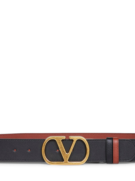 Cintura reversibile Vlogo Signature nero e caramello