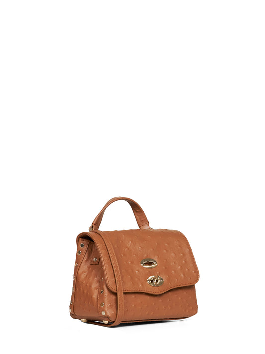 Borsa a mano Postina Baby marrone cuoio Romano