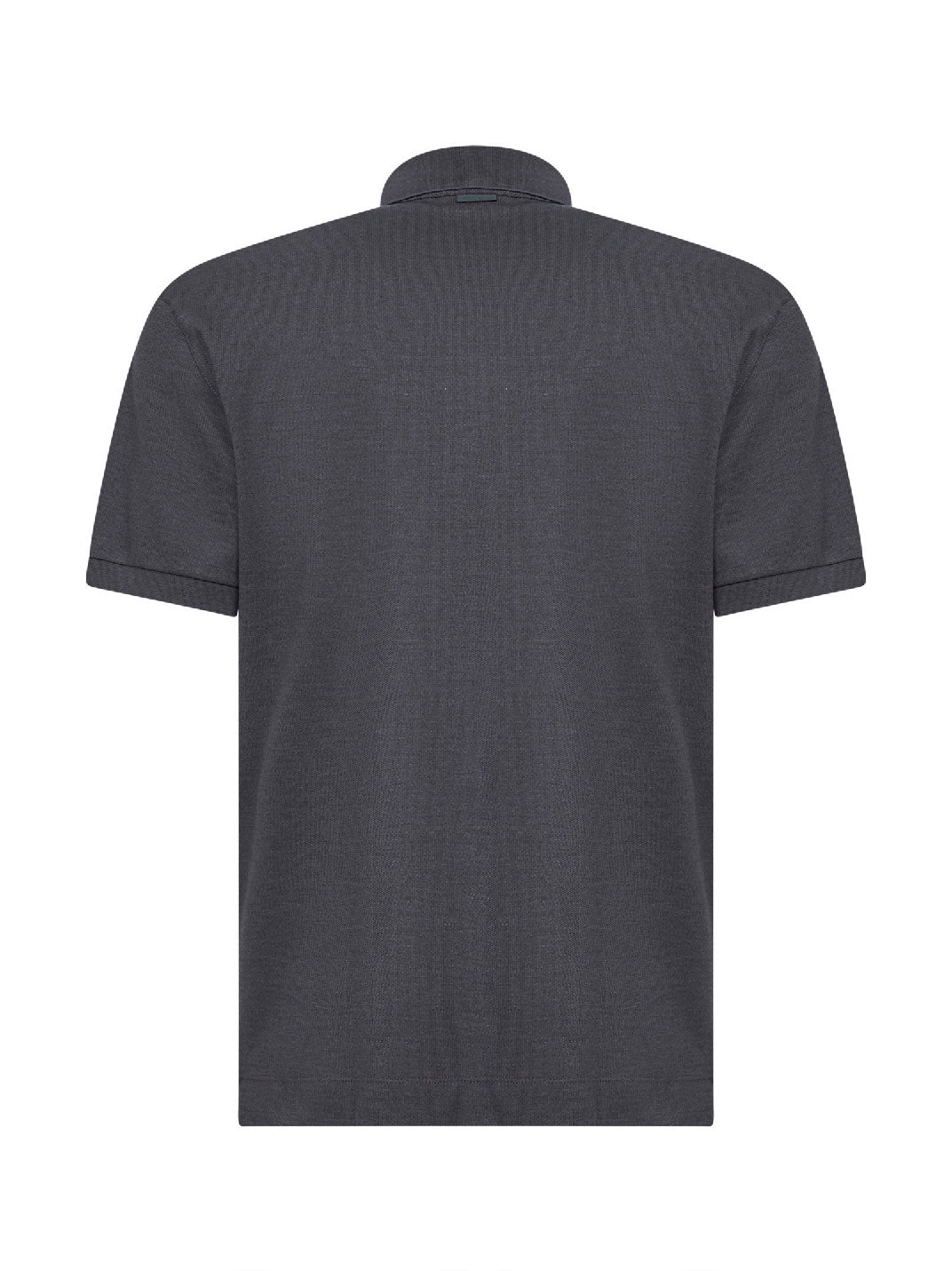 Grey cotton and silk pique polo shirt