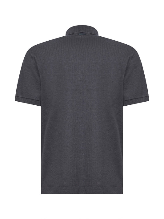 Grey cotton and silk pique polo shirt