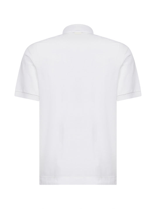 White cotton and silk pique polo shirt