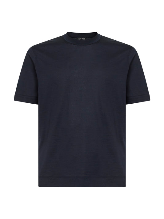 T-shirt Leggerissimo in cotone e seta blu navy