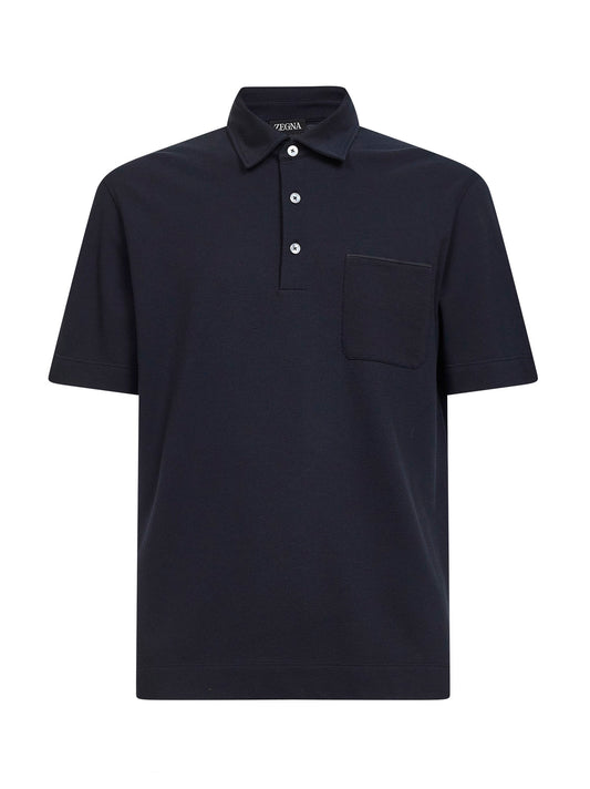 Polo con taschino in piquet di cotone blu navy