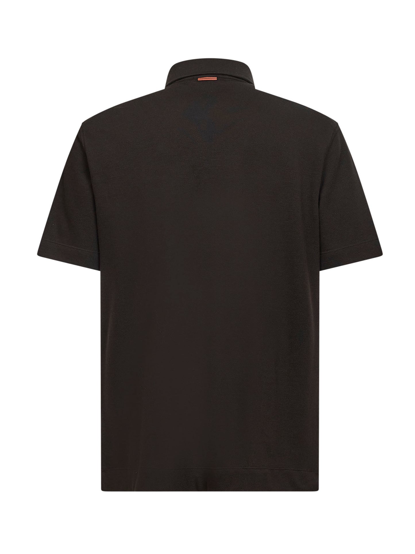 Polo con taschino in piquet di cotone marrone scuro