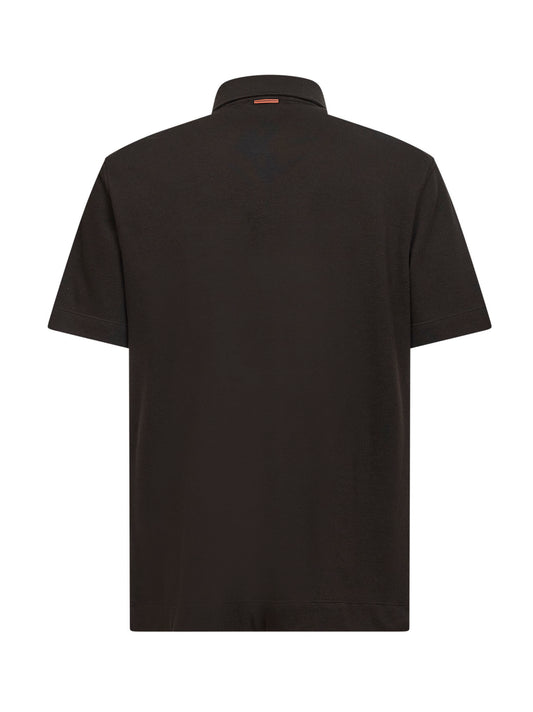 Polo con taschino in piquet di cotone marrone scuro
