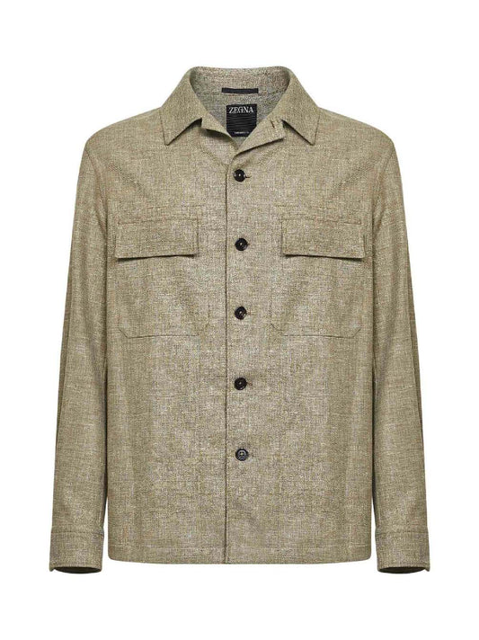 Overshirt n lino e lana e seta Crossover verde oliva