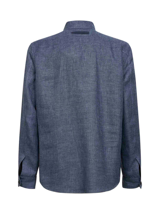 Overshirt in cashmere e lino e seta blu indaco scuro