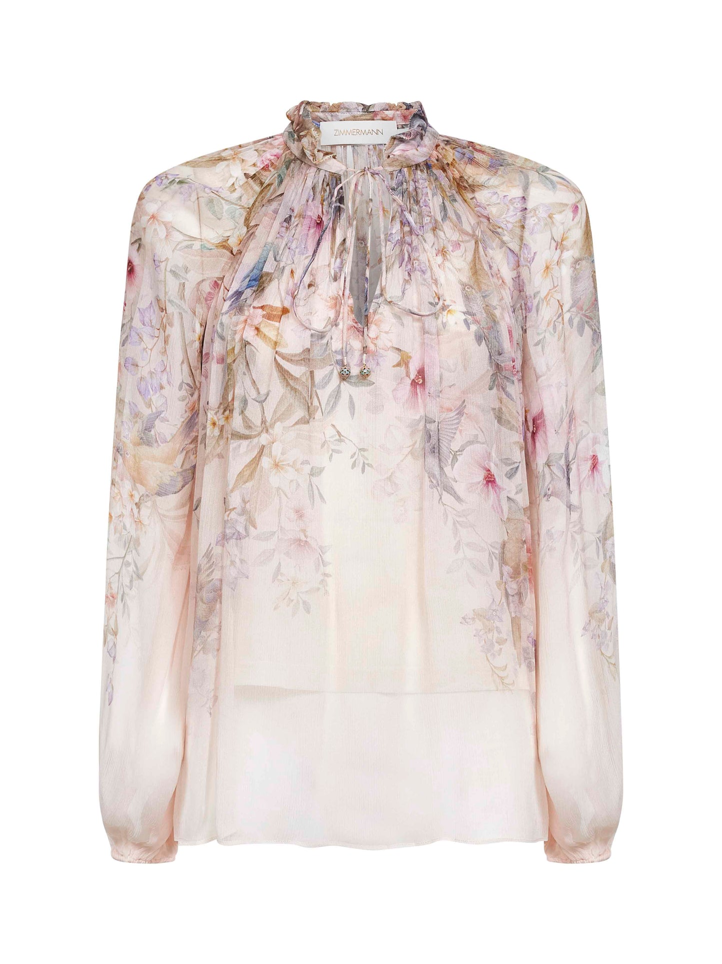 Aviary-print cream viscose Billow Rebellion blouse