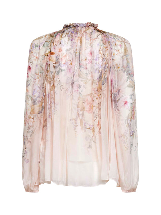 Aviary-print cream viscose Billow Rebellion blouse